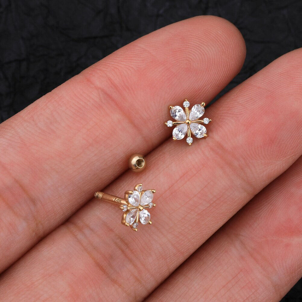 18G 14k offers Gold Pink Enamel Internal Threaded Stud | Cartilage, Tragus, Helix Piercing Earring | Solid Gold Stud