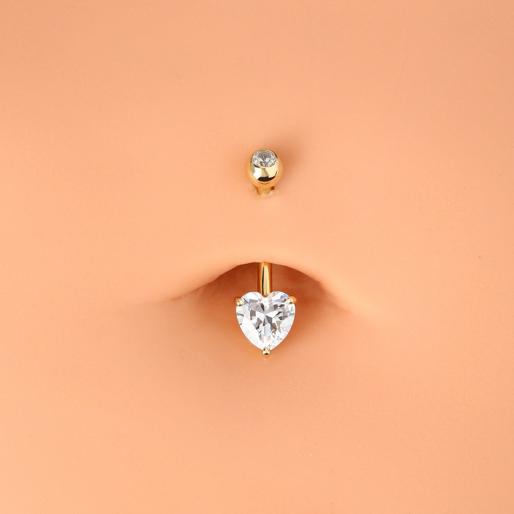 Heart Shape Belly Button Ring Diamond Body Jewelry Curved 