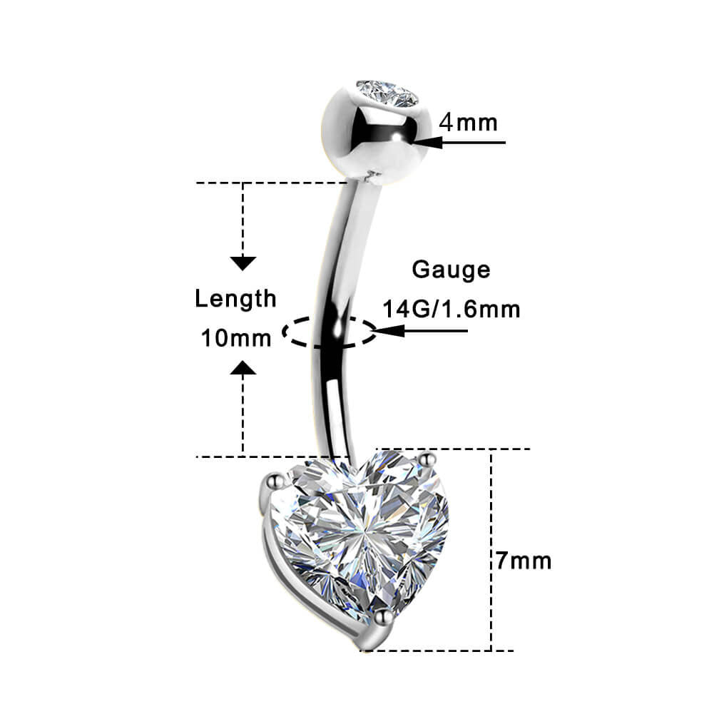 1Ct Heart Three Simulated Diamond Belly Button Ring 14K White outlets Gold Plated