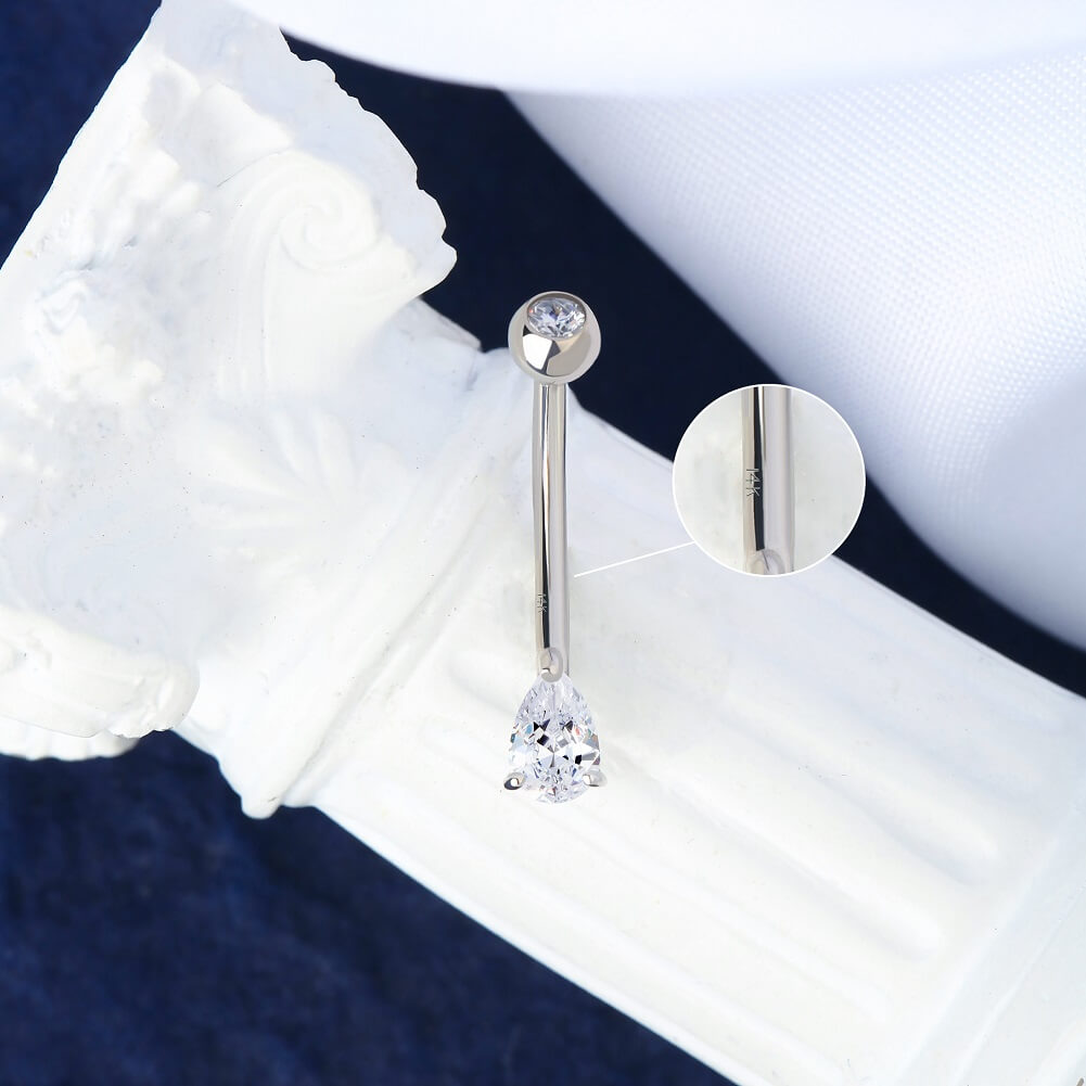 Outlet 14 Karat White Gold Bali Zen Flower Sparkle Belly Button Ring