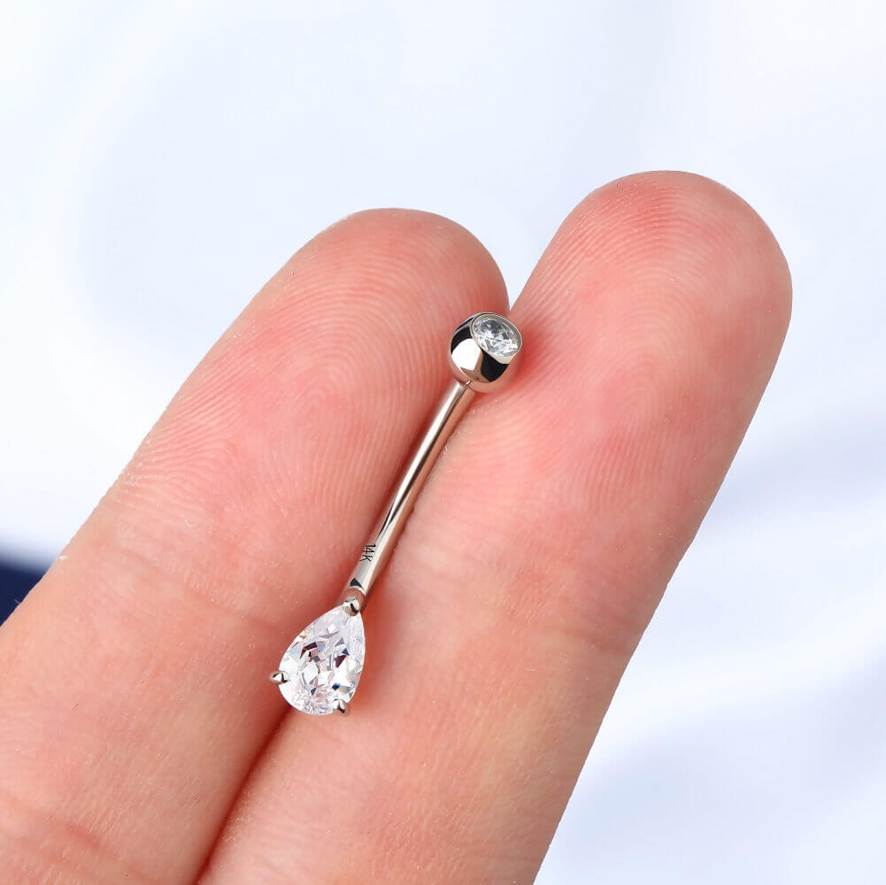 14k White Gold Tear drop outlets Double Jeweled Belly button Ring..14G..10mm Internally Threaded..Solid Gold