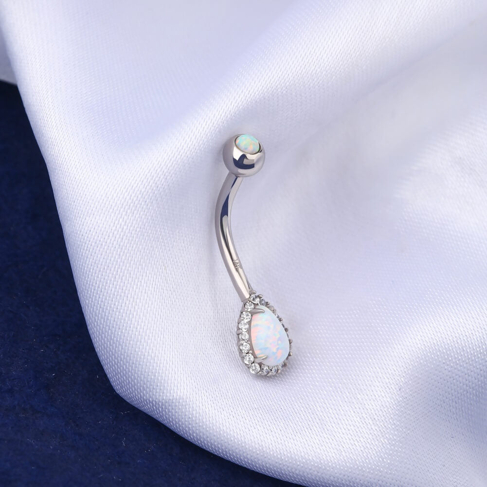 14k Solid Rose Gold,White Round and Oval Opals,Beautifull Internally store Threded Navel,Belly Ring..14g