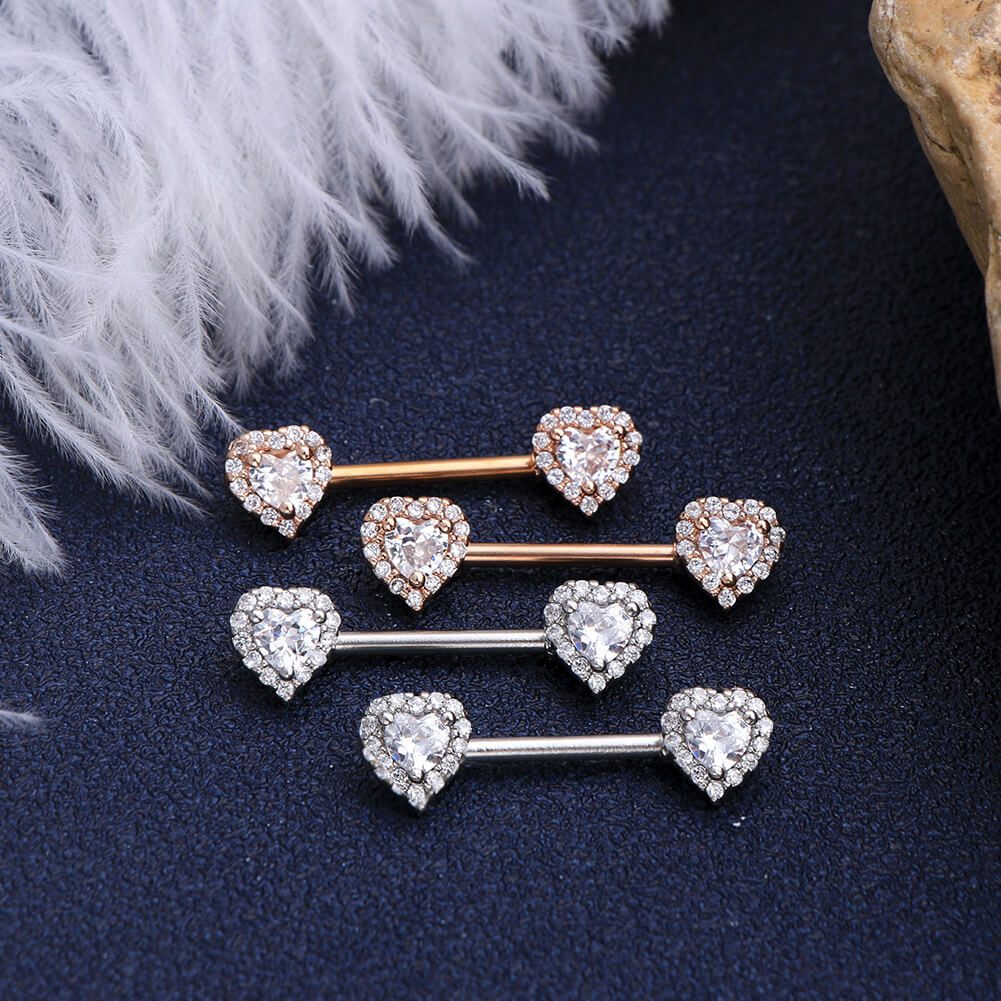 2pcs 14G Plug-in Nipple Ring Heart Crystal Nipple Piercing Jewelry