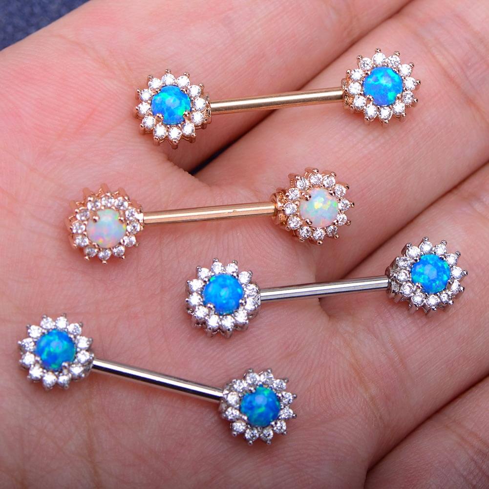 CHARMONLINE 14G Opal Flower Heart Nipple Barbell Nipple Ring Piercing  Jewelry for Women…