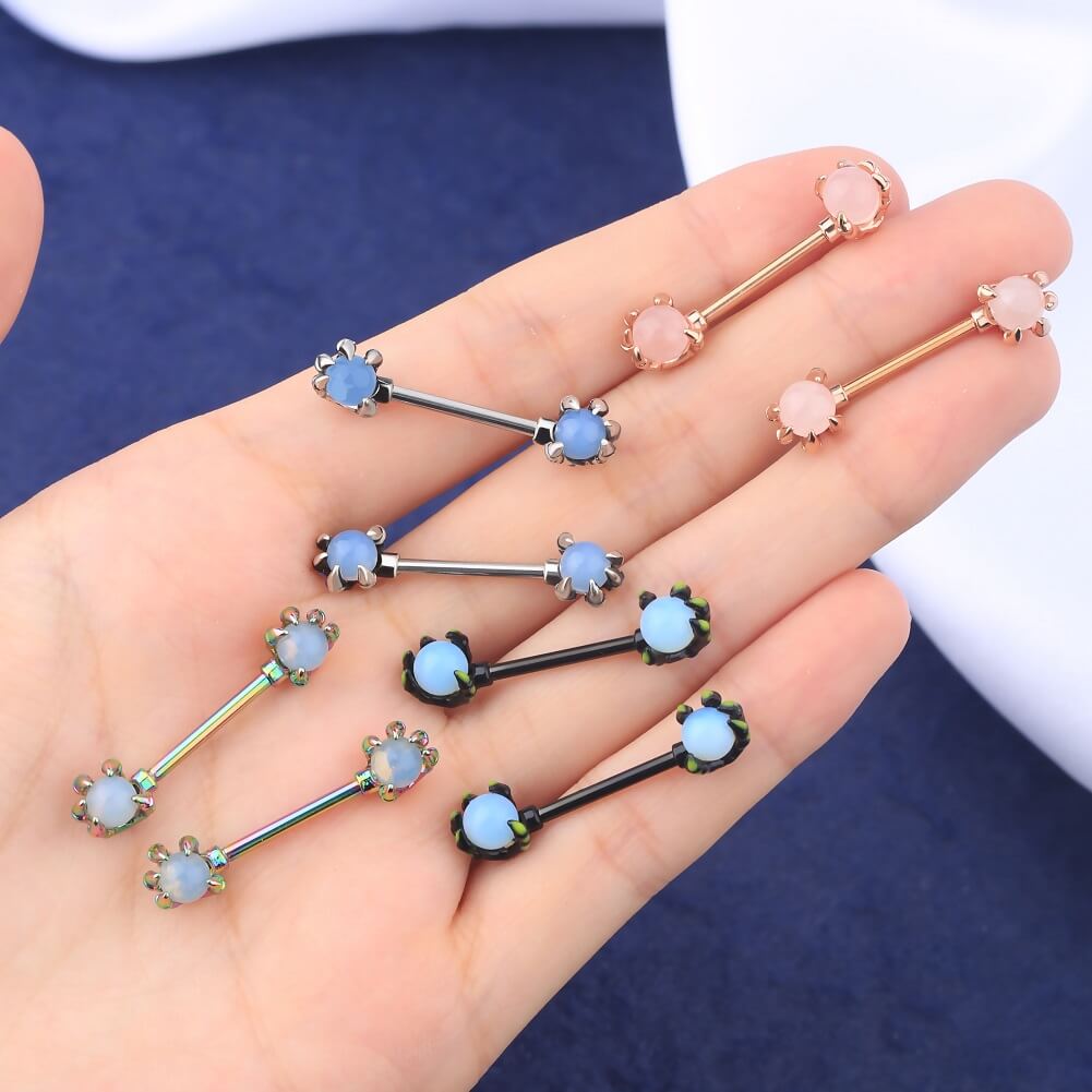 14G Double Gem Nipple Ring Barbell