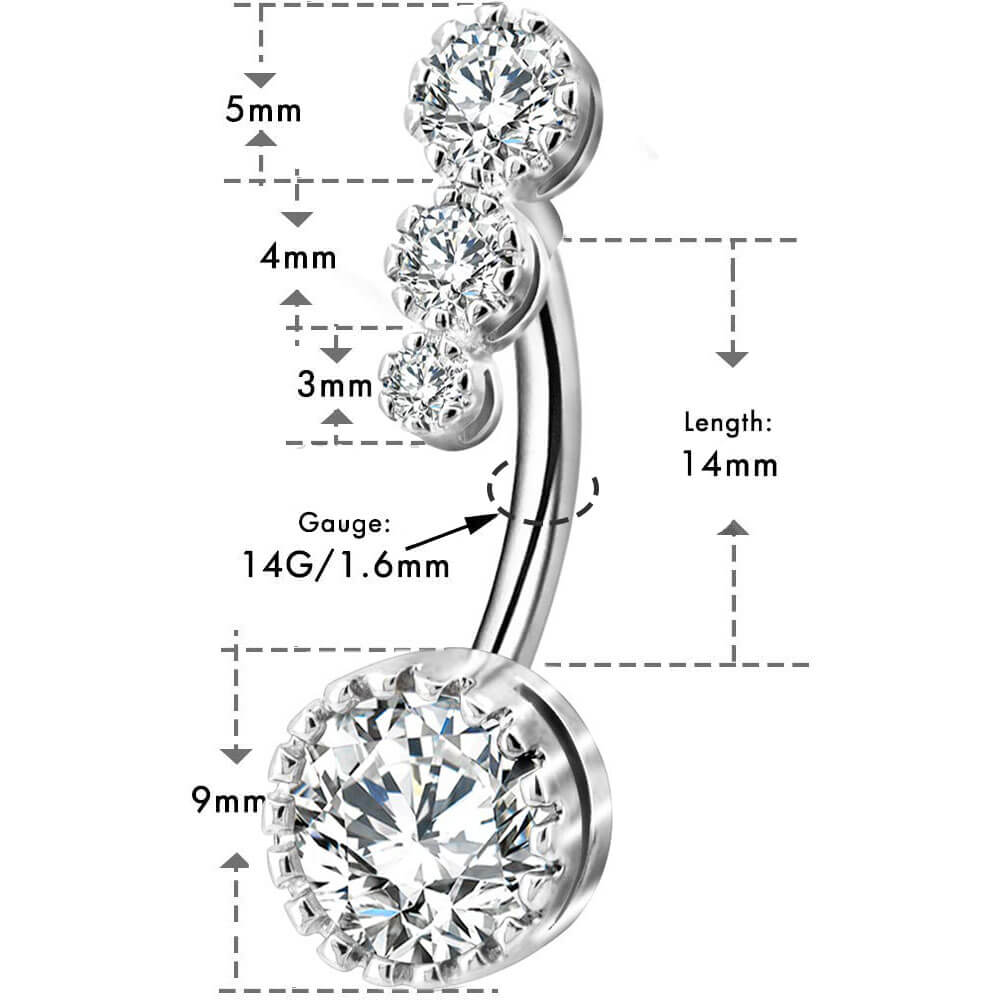 Opal flower shaped dangle belly button piercing ring aqua cz gemstones 14g  stainless