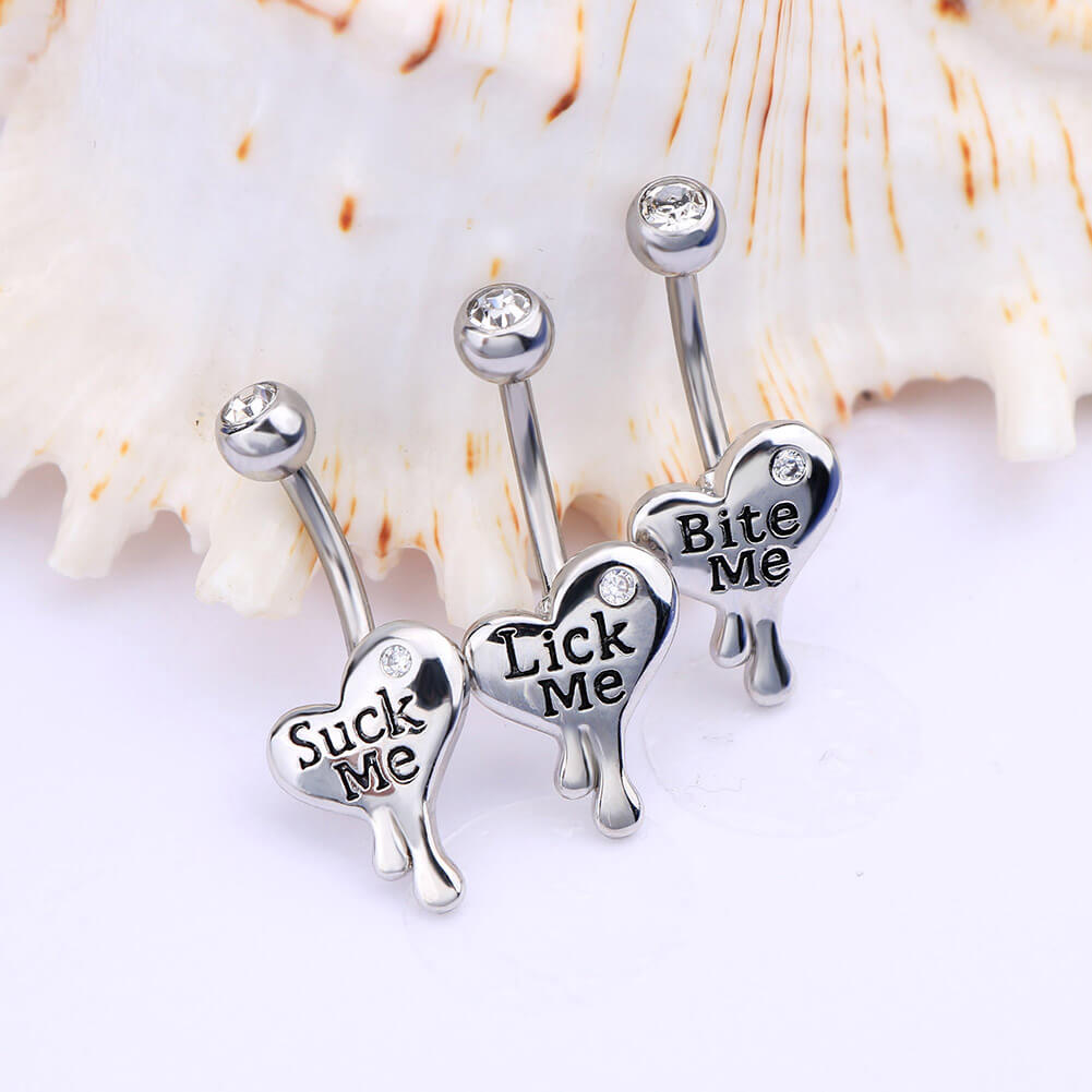 OUFER Belly Button Rings Heart Clear CZ 316L Surgical Steel Belly Rings  Heart Shaped Letter Navel Rings Belly Rings Belly Piercing Jewelry
