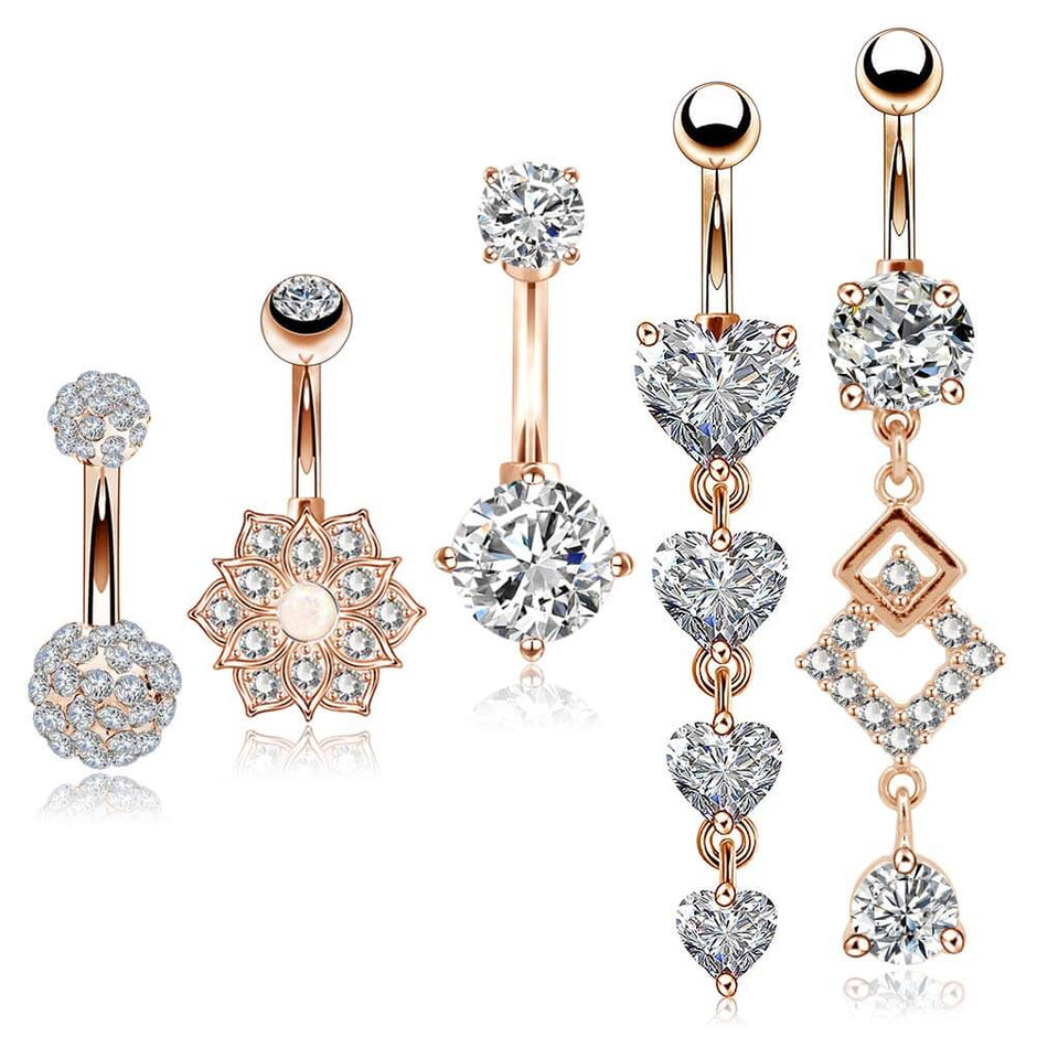 14g Cz Diamond Dangle Belly Button Piercing Jewelry 14k Real Gold Belly Ring Oufer Body Jewelry