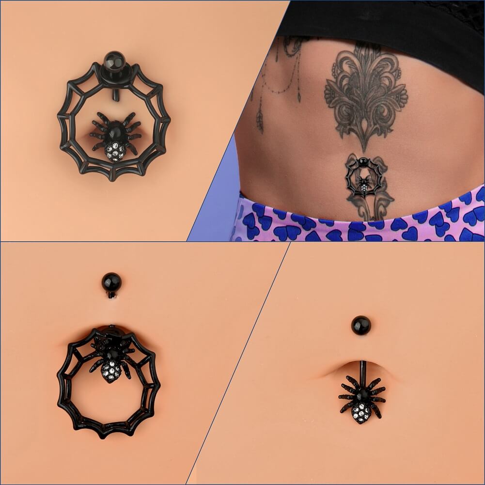 14G Halloween Nipple Piercing Jewelry Black Spiderweb Nipple