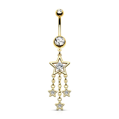 14G Sparkle CZ Stars Dangle Belly Button Rings