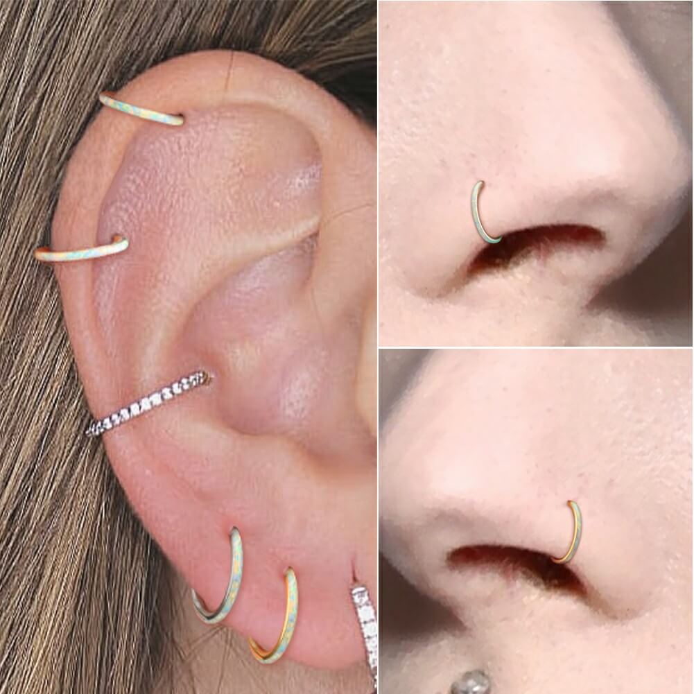Amazon.com: Opal Nose Ring - Implant Grade Titanium Nose Piercing 18g  (Gauge (thickness): 18; Width: 9mm) : Handmade Products