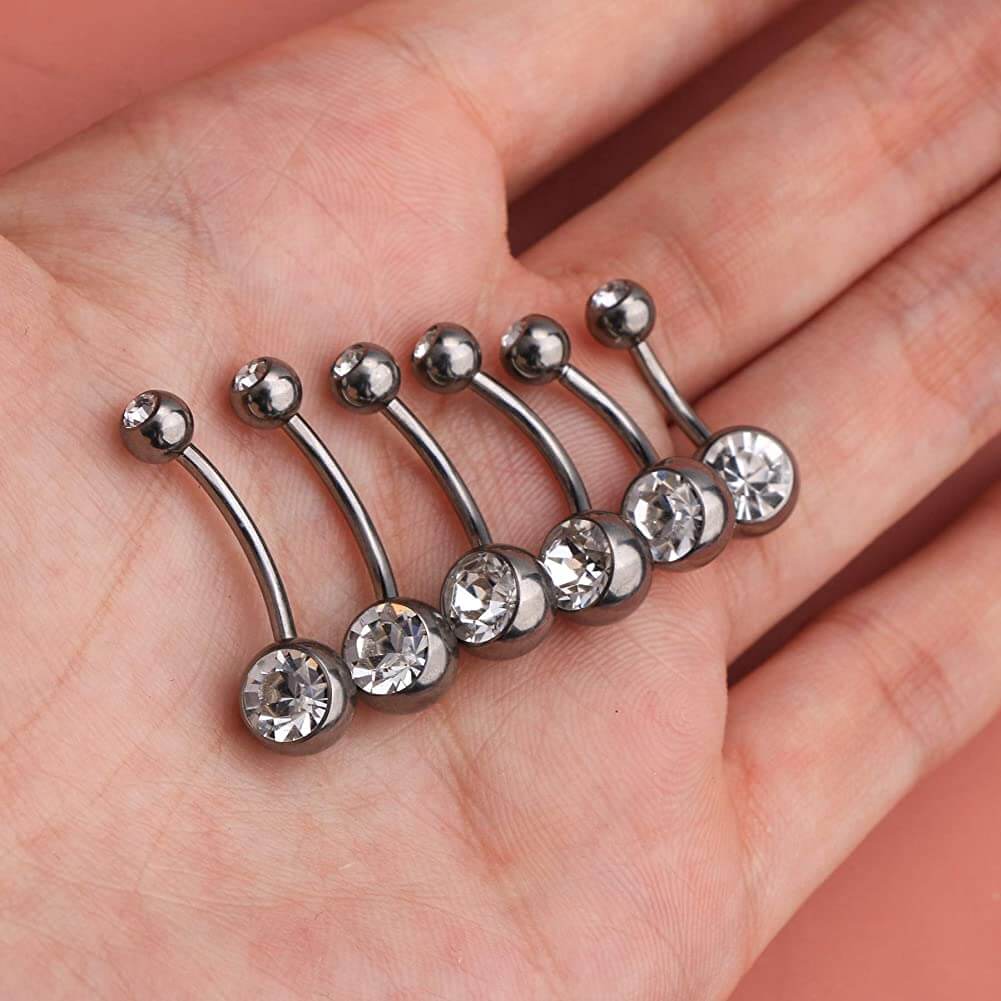 14G Clicker Belly Button Ring for Women Surgical Steel Belly Piercing  Dangling Gold Cute CZ Opal Heart Reverse Curved Navel Rings Barbell Body