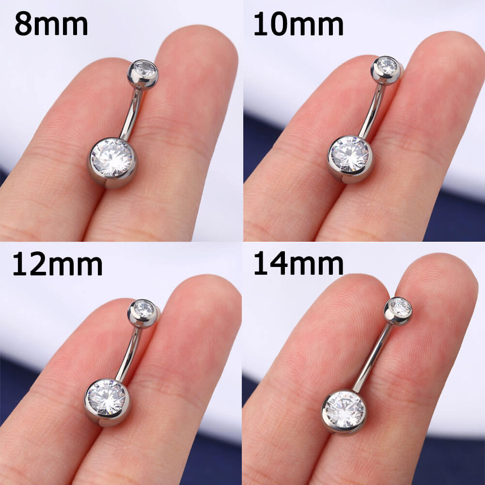 14G Titanium Clear CZ Belly Button Ring/ 6-16mm