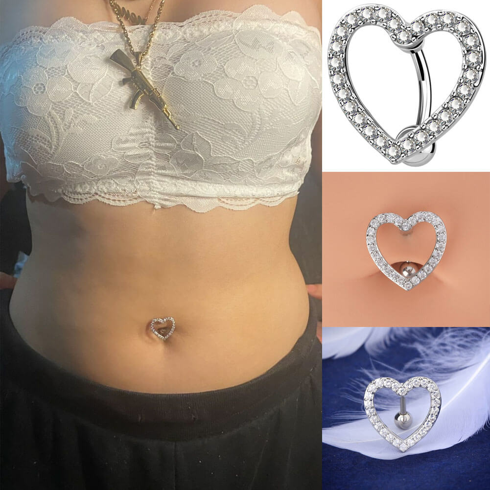 Rhinestone Heart Belly Ring  Belly piercing jewelry, Belly button