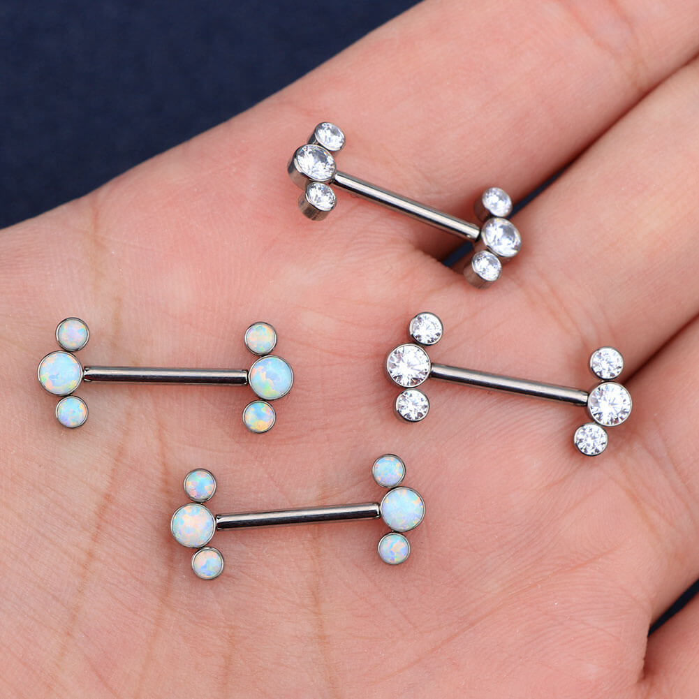 White opal nipple piercing jewelry barbell set 14g or 12g